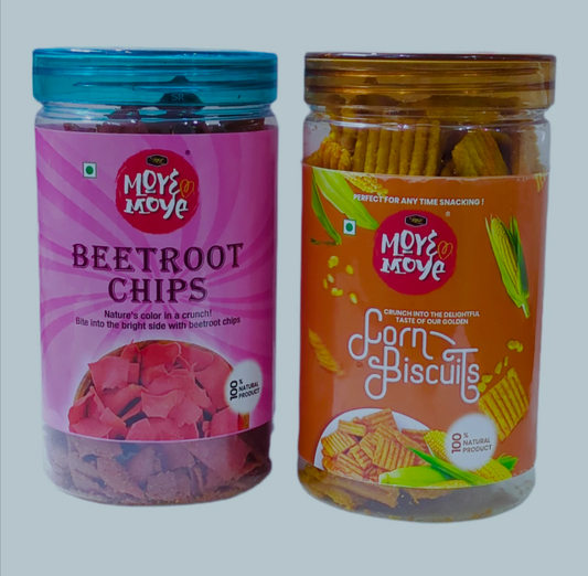 Beetroot Chips 120 g + Corn Biscuits Snack 170 g (Pack of 2 COMBO)