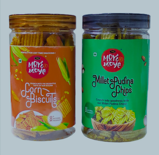Corn Biscuit Snack 170 g + Millet Pudina Chips  120 g (Pack of 2 COMBO)